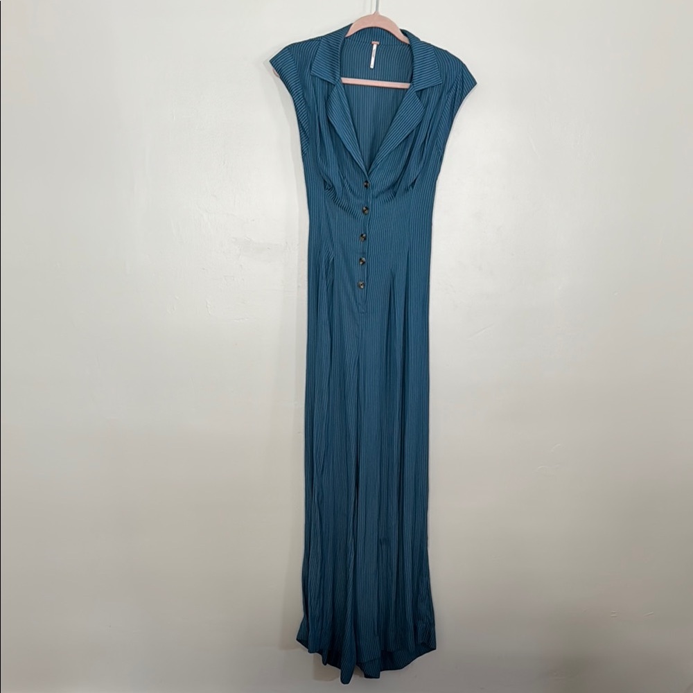 Women’s Teal Button-Front Jumpsuit